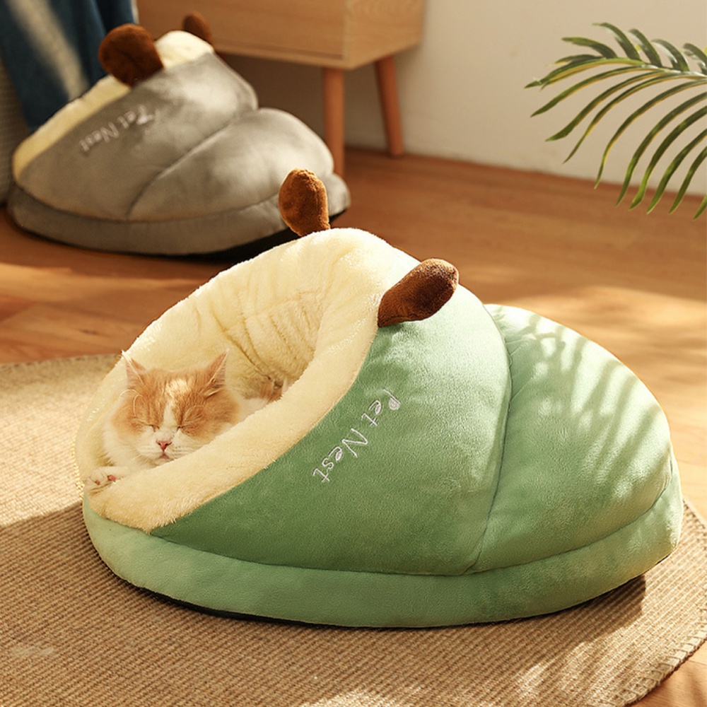 Winter Warm Plush Cozy Nest Slippers Shape Thickened Sleeping Cushion Mat For Small Medium Cats Dogs gray brown bear L [60 x 40 35] - Image 2