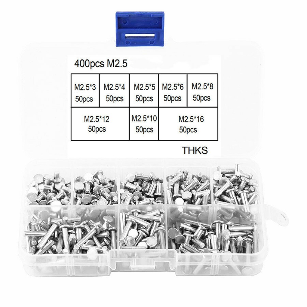 Suleve 400Pcs M2 M2.5 Flat Head Solid Aluminum Rivets Assortment Kit - M2 - Image 2