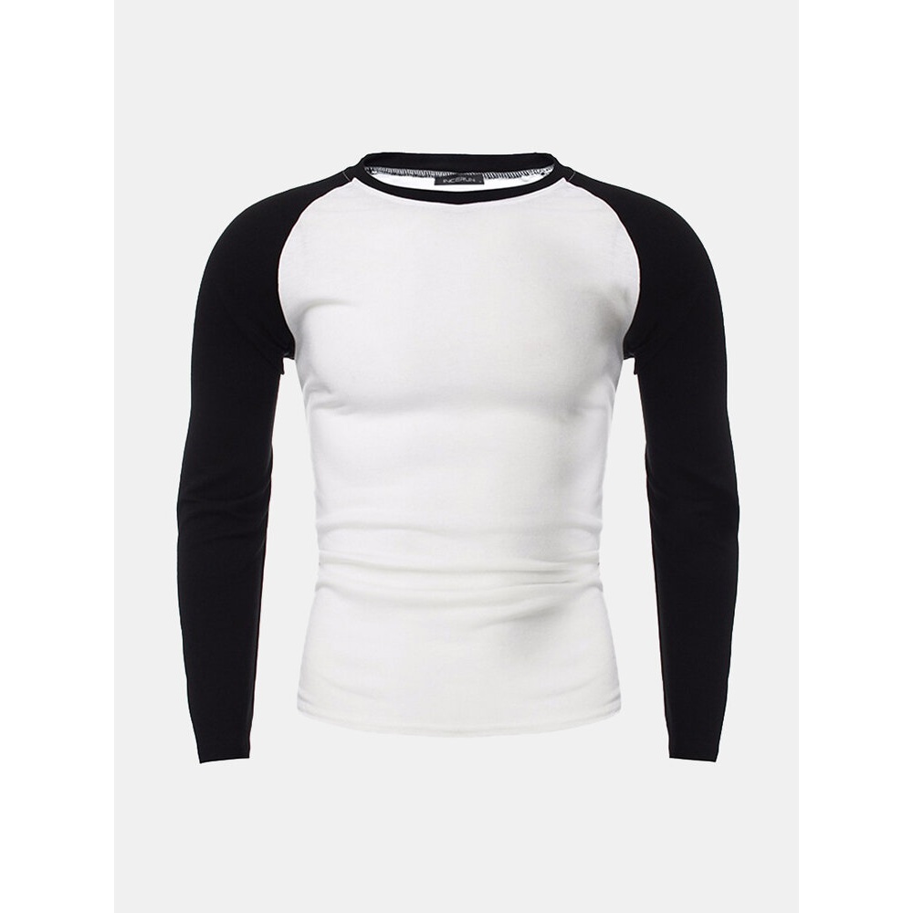 Mens Casual Slim Shirt Crew Neck Raglan Baseball Long Sleeve T-shirt Sports Tops - S Dark Grey