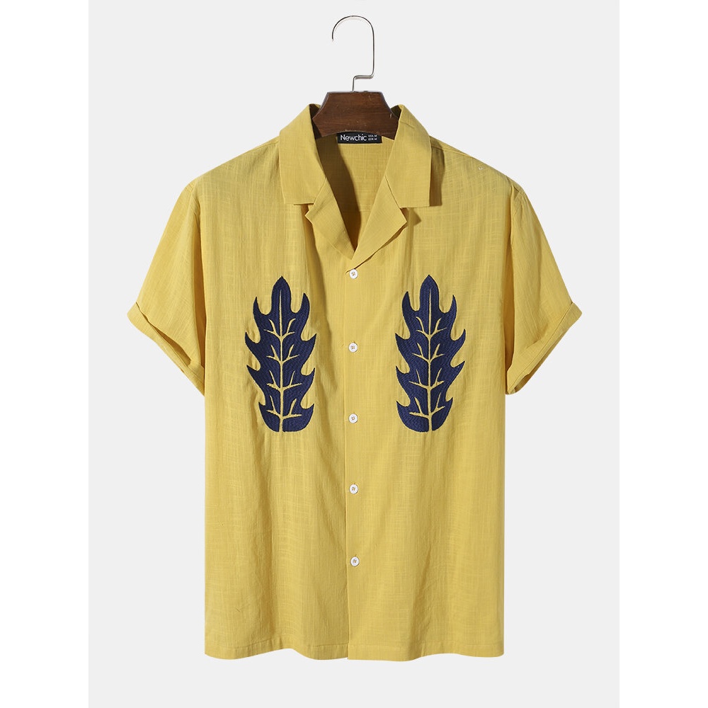 Mens 100% Cotton Towelling Embroidery Tree Casual Shirts - Green S