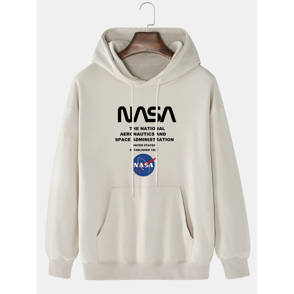 Mens Slogan Graphic Print Casual Loose Drawstring Hoodie With Kangaroo Pocket - Khaki 2XL