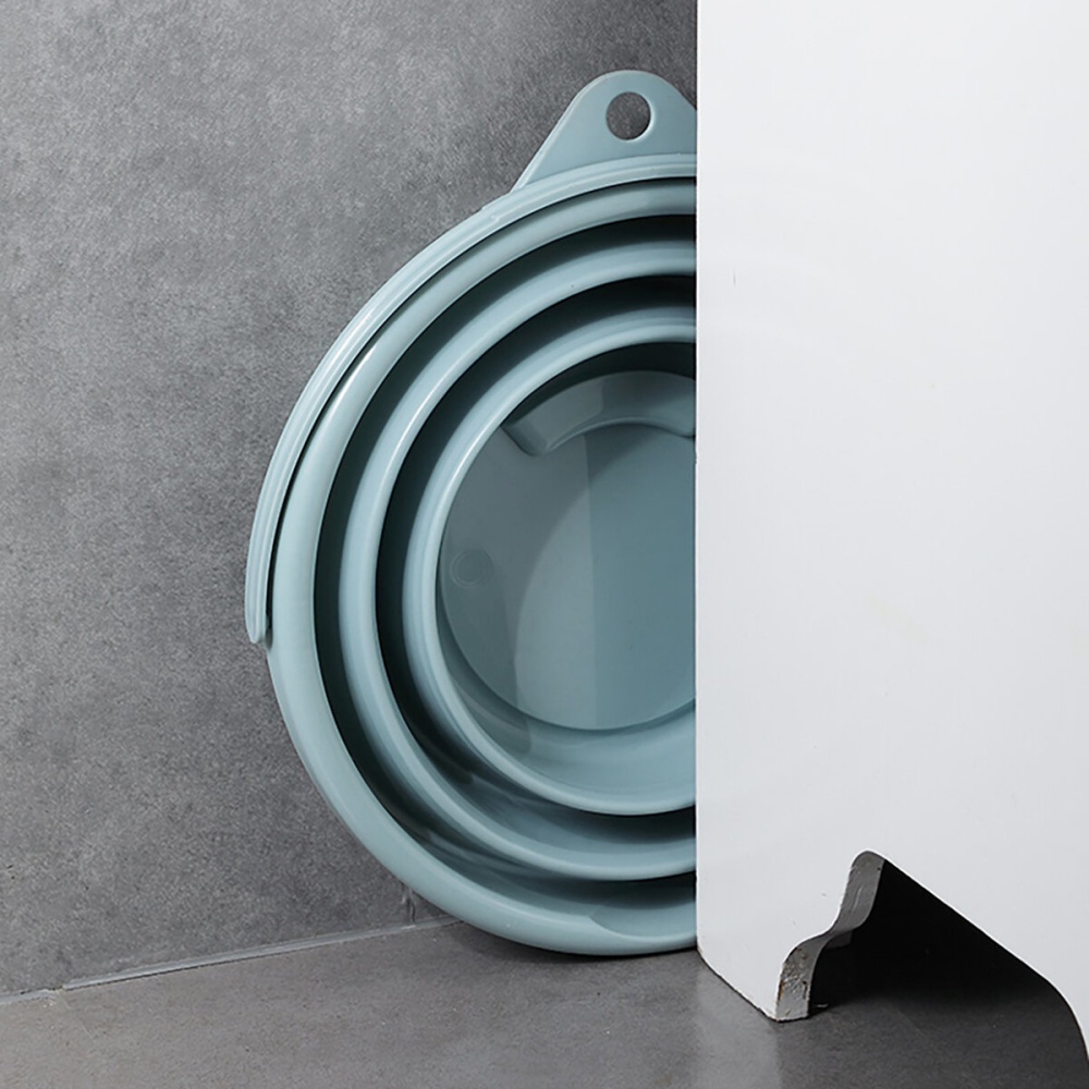 10L Portable Folding Bucket Silicon Bucket Household Laundry Storage Bucket Outdoor Fishing Round Bucket - Blue