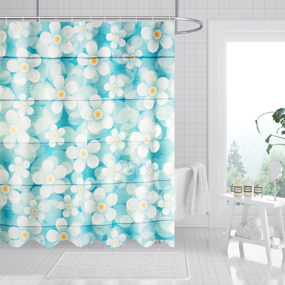 Freehand Small Flower Shower Curtain Set Wear-resistant Toilet Seat Cushion Toilet Lid Cover Bath Mat Set - Shower Curtain - Image 2