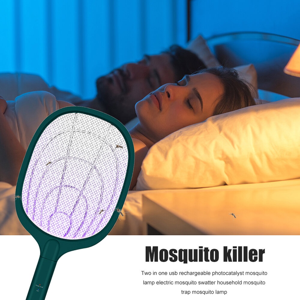 2 in 1 Portable Mosquitos Killer Pest Control 3000V Bug Racket Fly Swatter Safety Mosquito Killer Lamp for Indoor Outdoor - Green - Image 2