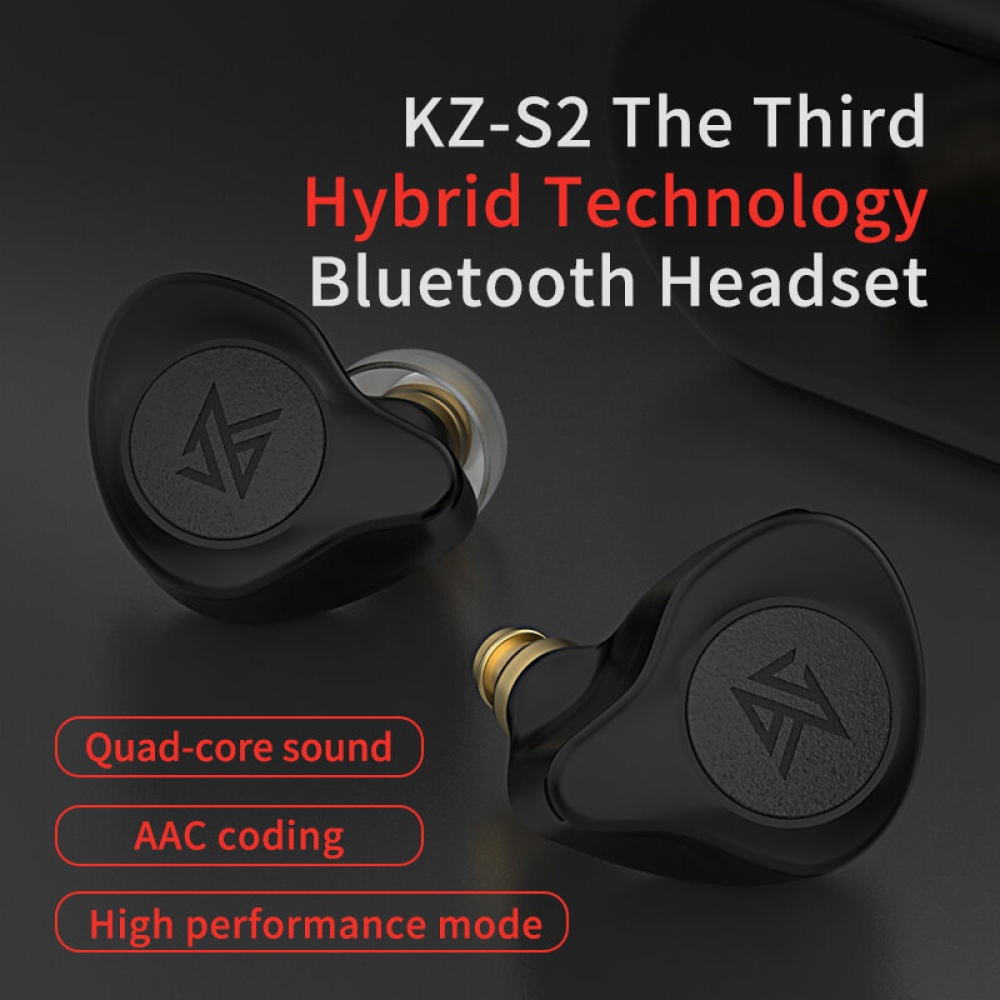 KZ S2 TWS Earbuds bluetooth 5.0 Earphone 1 Balanced Armature 1 Dynamic Dual Drivers HD Stereo Low Lateney Gaming Headphone with Mic - Black - Image 2