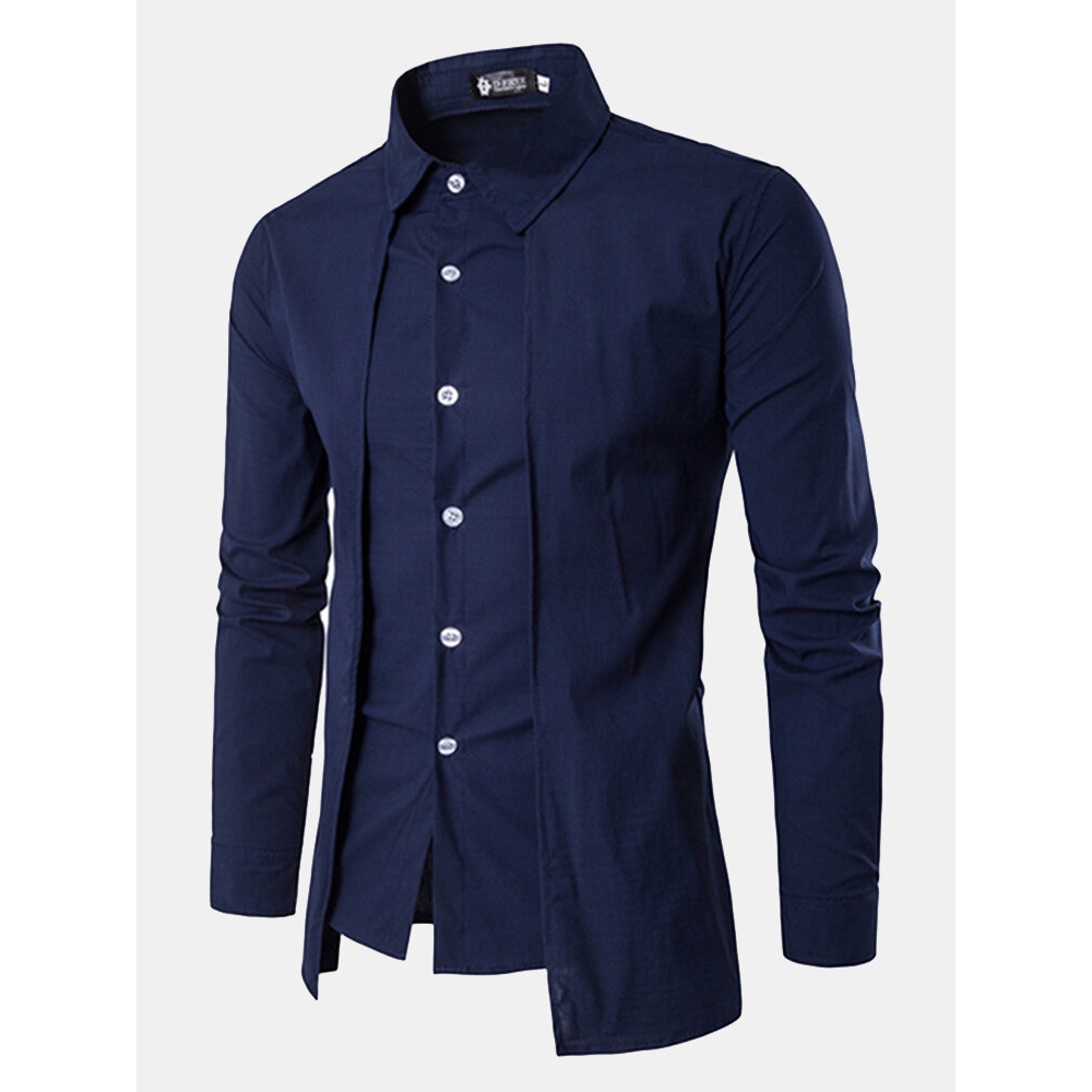 Mens Fashion Two Pieces Double Plackets Shirts - S White