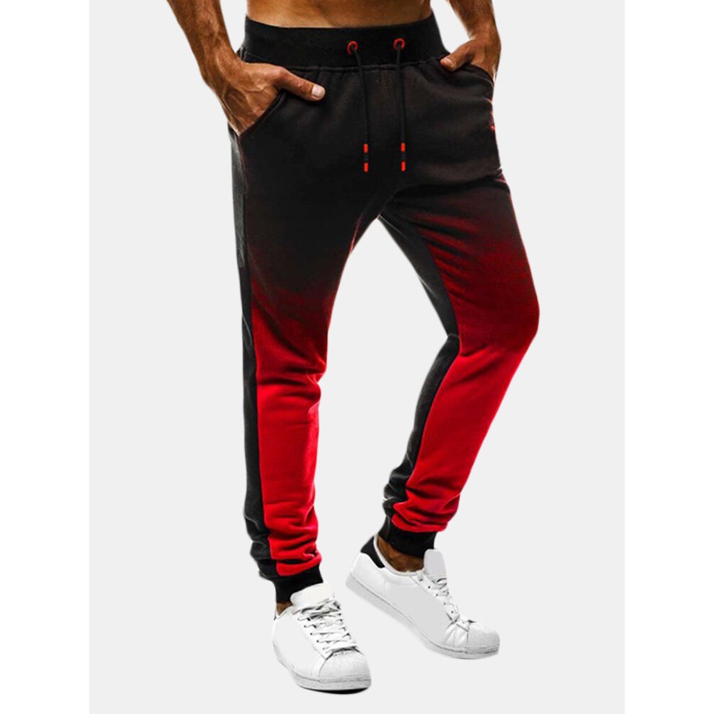 Mens Cotton Drawstring Slim Fit Casual Pants - 3XL Red