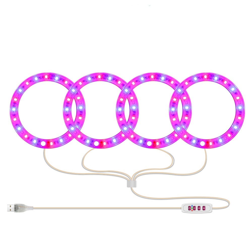Usb Led Grow Light 1/2/3/4 Dimmable Full Spectrum Ring Plant Growing Lamp For Indoor Plants 4 heads