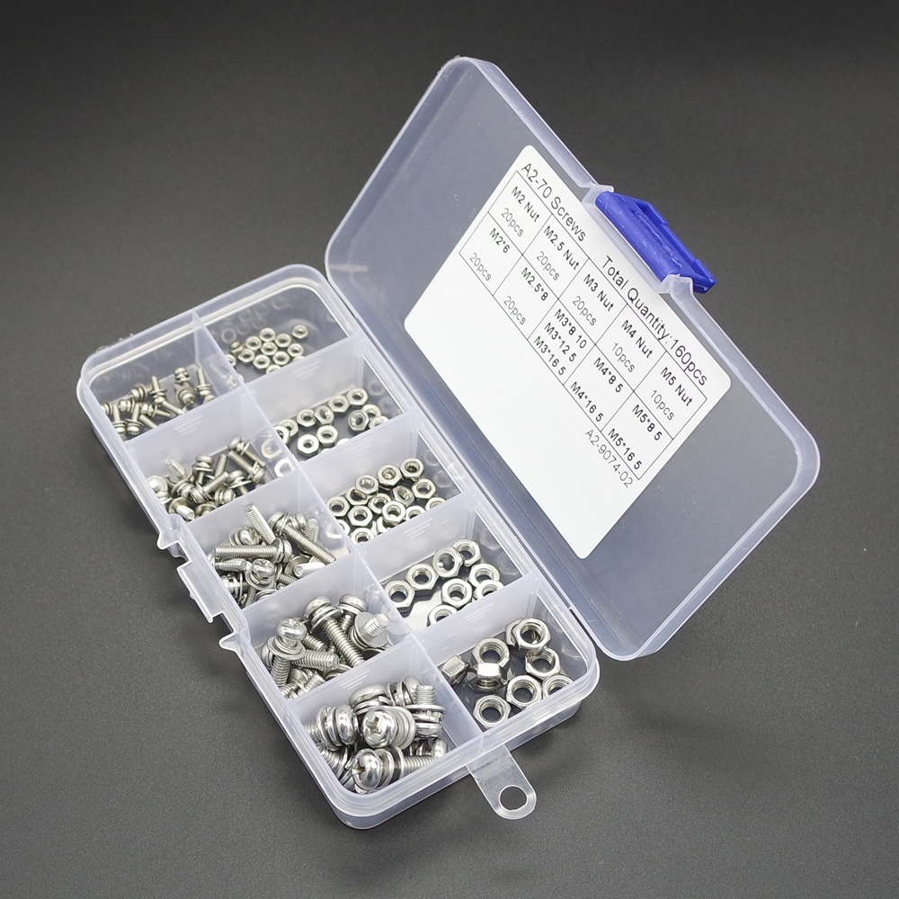 160 pcs/set 304 Stainless Steel Screws Cross Head Bolts Nuts Kit Assortment M2 M2.5 M3 M4 M5 Widely Use Silver - Image 3