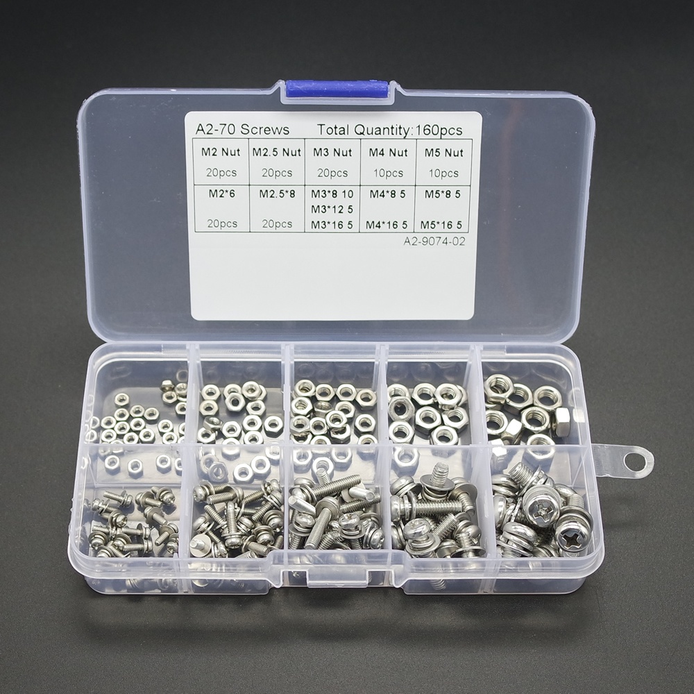 160 pcs/set 304 Stainless Steel Screws Cross Head Bolts Nuts Kit Assortment M2 M2.5 M3 M4 M5 Widely Use Silver - Image 2