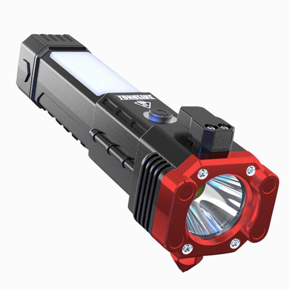 Flashlight Usb Rechargeable Torch Light with Hammer Knife Power Bank Cob Led Work for Outdoor Camping Red - Image 2