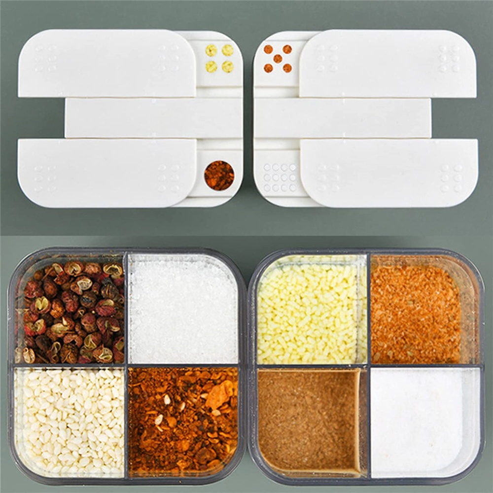 4-gird Sliding Seasoning Box Storage Container Kitchen Cooking Accessories white - Image 3