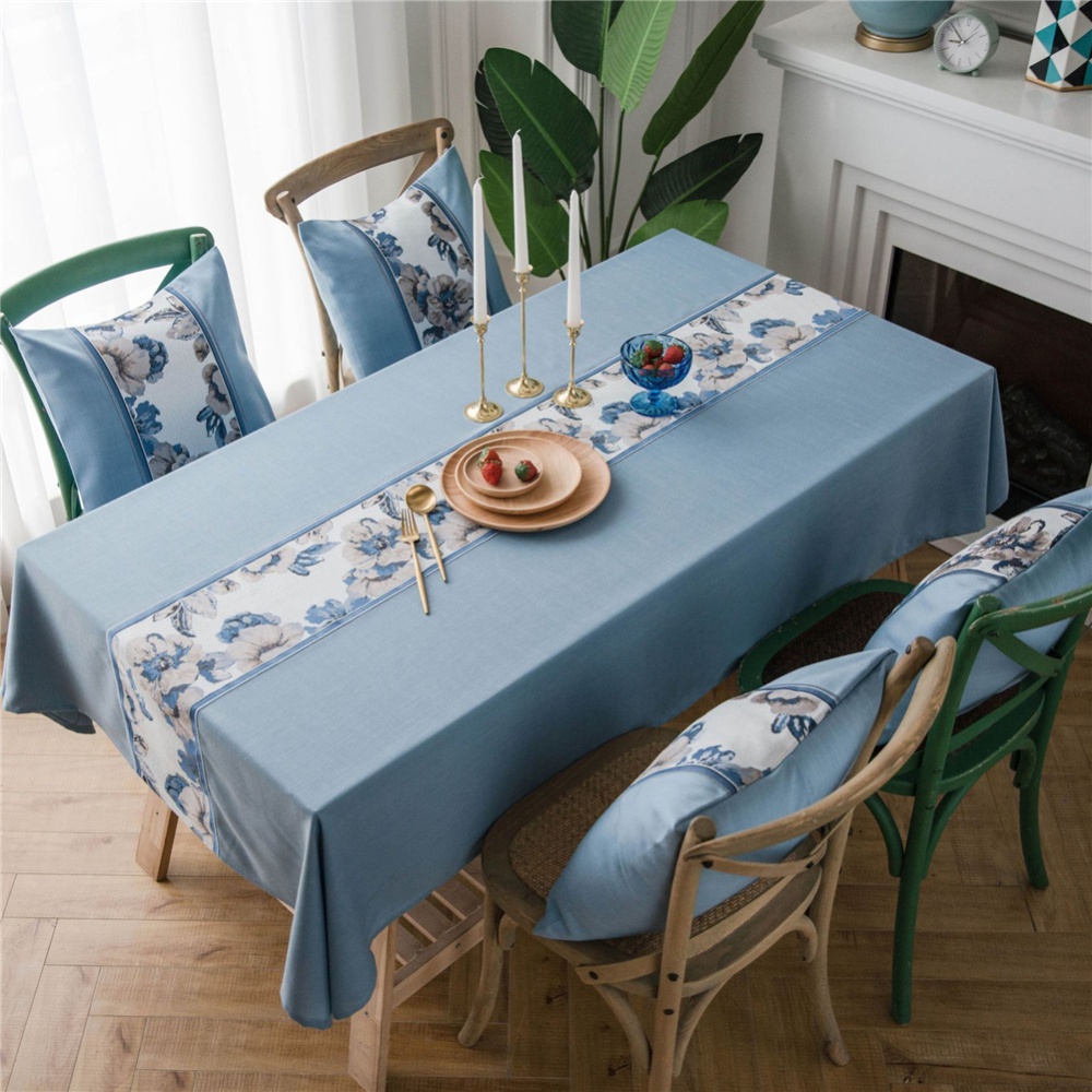 Waterproof Table Cloth Decorative Fabric Embroidery Cover For Outdoor Indoor Blue flower embroidery_135*200cm
