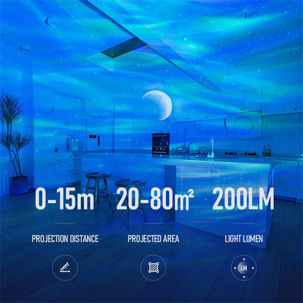 Led Northern Lights Moon Star Night Light Bluetooth Music Projector for Bedroom Decoration White - Image 2