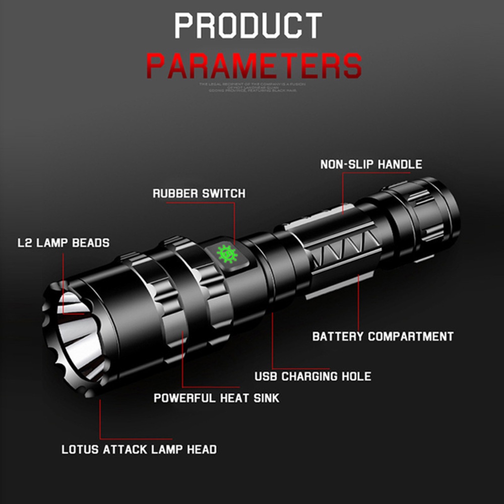 Xhp50 10w Outdoor Led Flashlight 5 Levels Powerful USB Rechargeable - Image 3