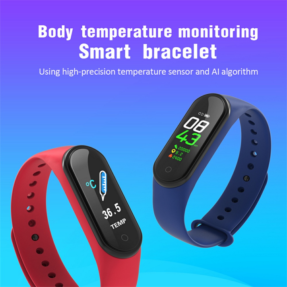 M4s Body Temperature Smart Watch Magnetic Charging Ip67 Waterproof Pedometer Heart Rate Monitor Bracelet Blue - Image 4