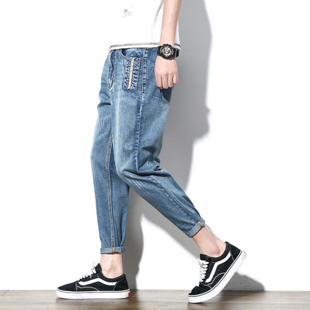 Second Test Men's Jeans Season New Youth Casual Harem Pants Japanese Large Size Long Pants Male - 38 Blue