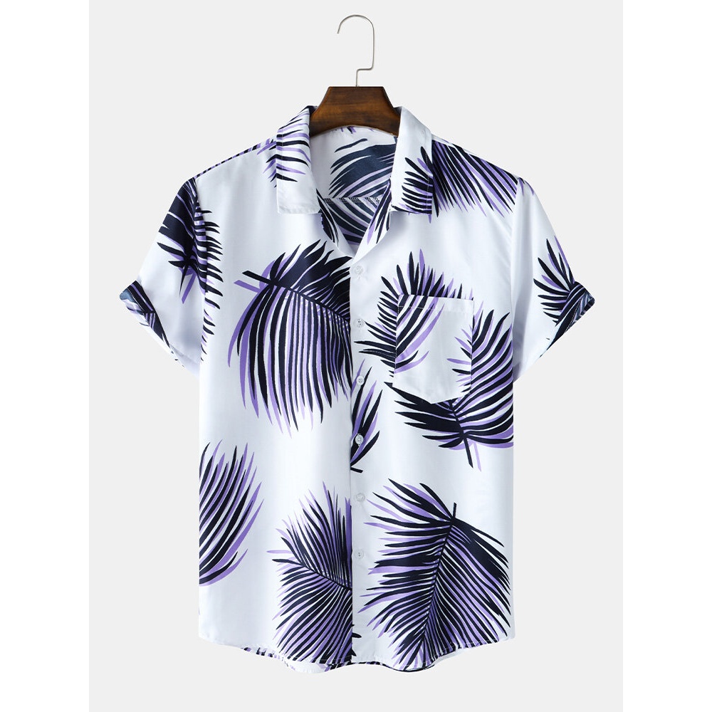 Mens Maple Leaf Print Casual Shirts - Blue M