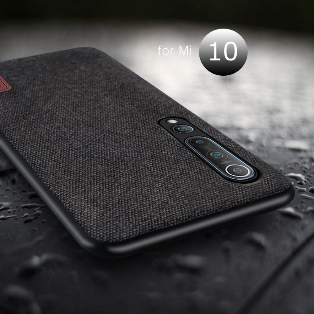 Luxury Canvas Fabric Splice Soft Silicone Edge Shockproof Protective Case for Xiaomi Mi 10 / Xiaomi Mi 10 Pro Non-original - Black - Image 2