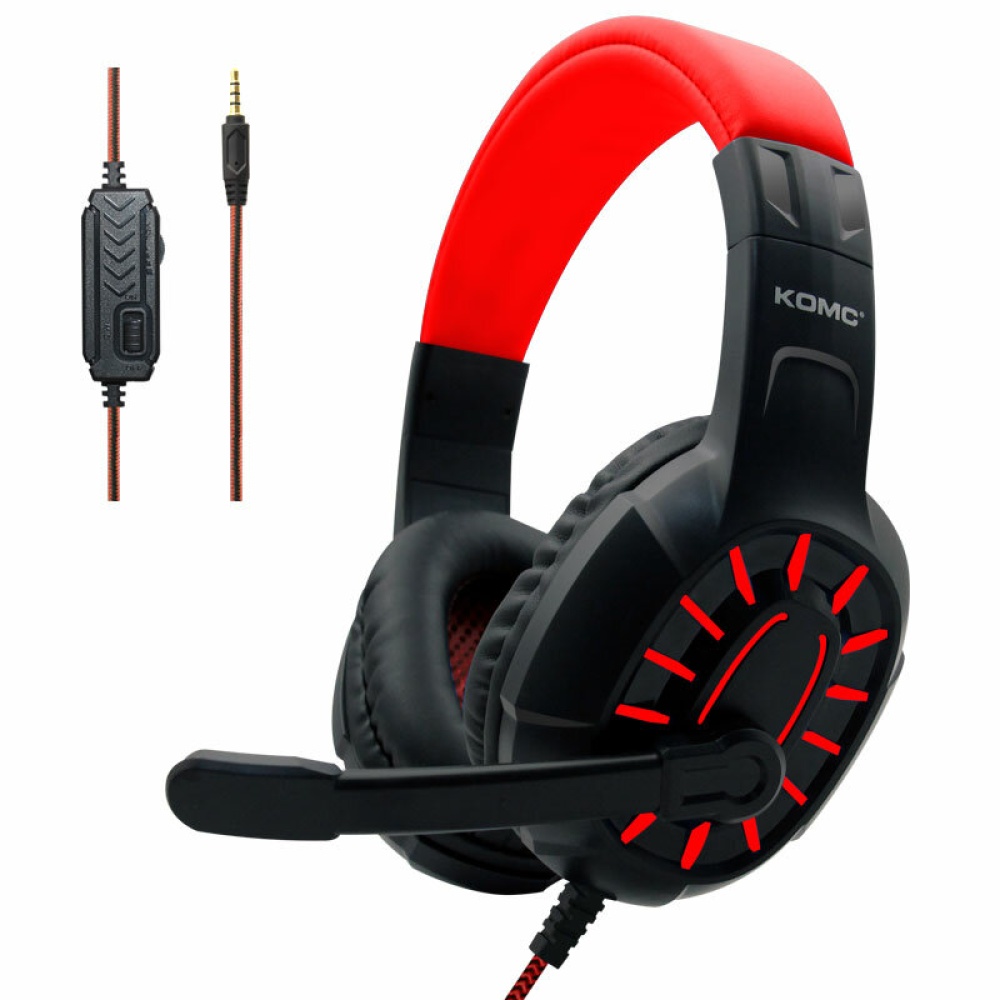 KOMC M202 Gaming Headset Stereo 40mm Dynamic Drivers Noise Reduction Earphone 3.5mm Wired Head-Mounded Gaming Headphones with Mic - Black + Red - Image 2