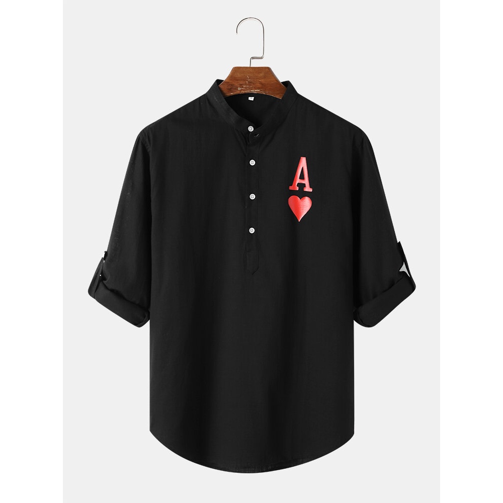 Mens Simple Button Printed Long Sleeve Henley Shirt With Sleeve Tabs - White M