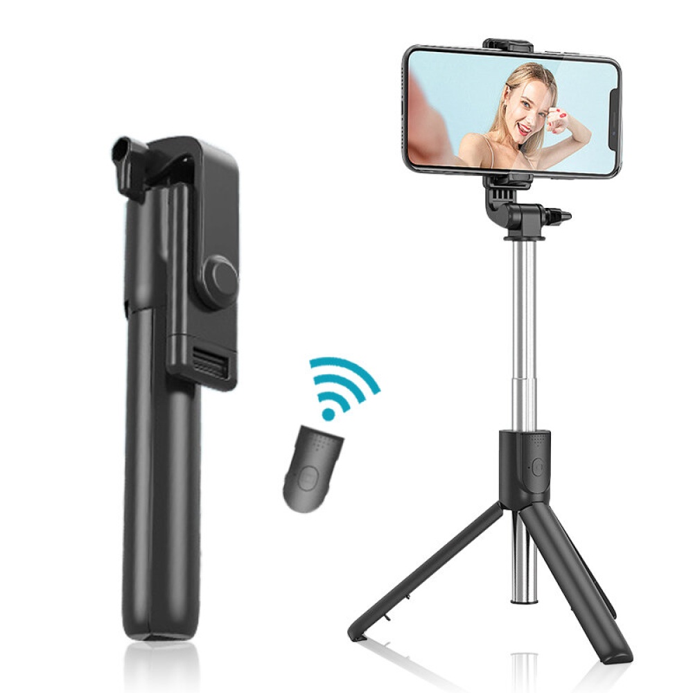 R1 3 in 1 Wireless bluetooth Selfie Stick Foldable 360 Degree Rotation Remote Control Tripod Integrated Desktop Extendable Monopod Stand - Pink - Image 2