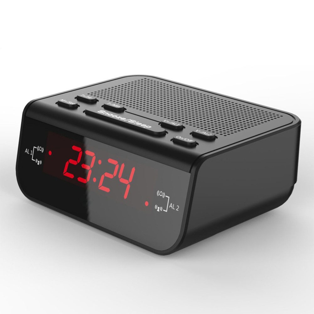 LED Clock Radio European Style Creative Alarm Bedside Control Plug-In FM black