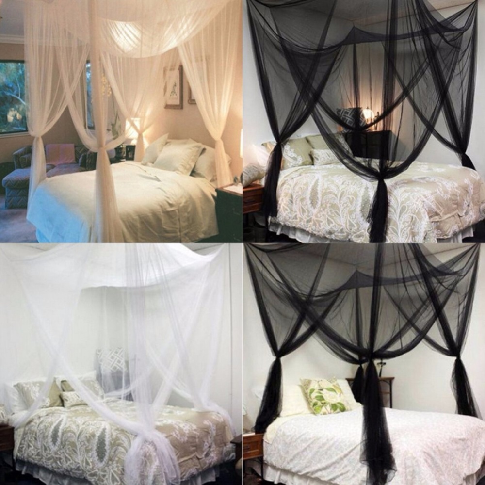 Multi-color Four Corner Mosquito Net Polyester Mesh Fabric Easy to Assemble Court Mosquito Net - Black