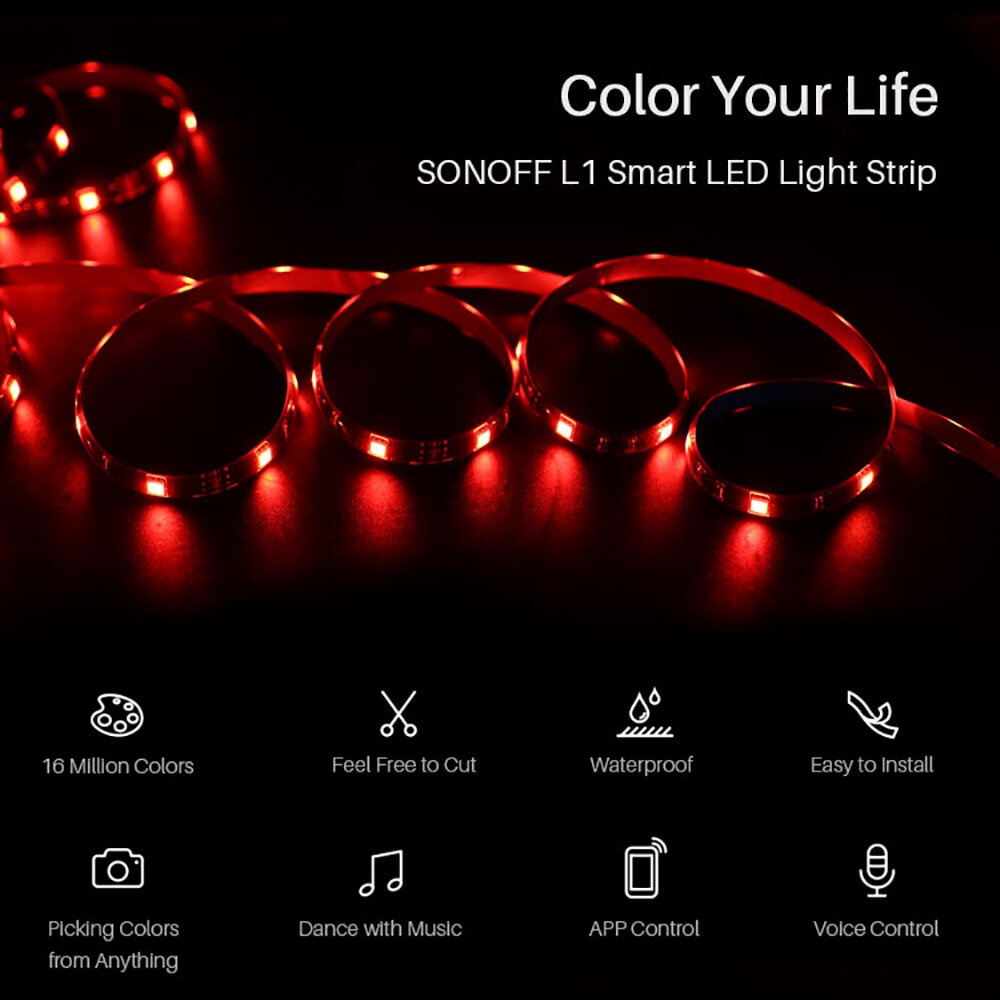 SONOFF L1 Dimmable IP65 2M 5M Smart WiFi RGB LED Strip Light Kit Work With Amazon Alexa Google Home  Decorations Clearance  Lights - 2M LED Stirp Onl - Image 2