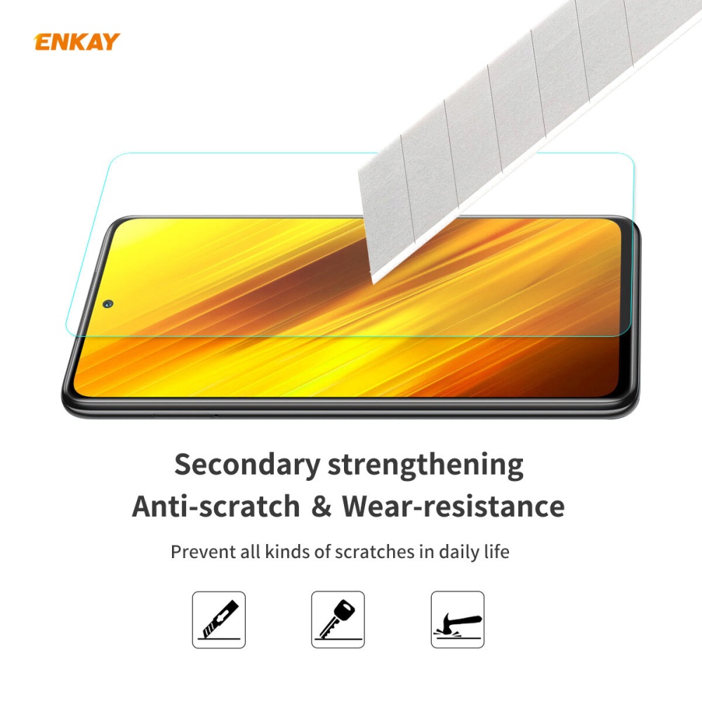 Enkay 2-in-1 for POCO X3 Accessories with Airbags Non-Yellow Transparent TPU Protective Case + 9H Anti-Scratch Tempered Glass Screen Protector - Tran - Image 2