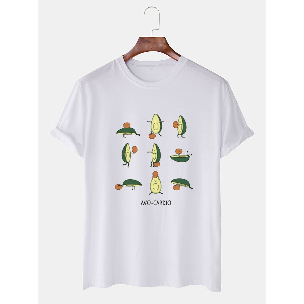 Mens Cartoon Avocado Fun Print Breathable Loose Round Neck T-Shirts - Dark Blue S