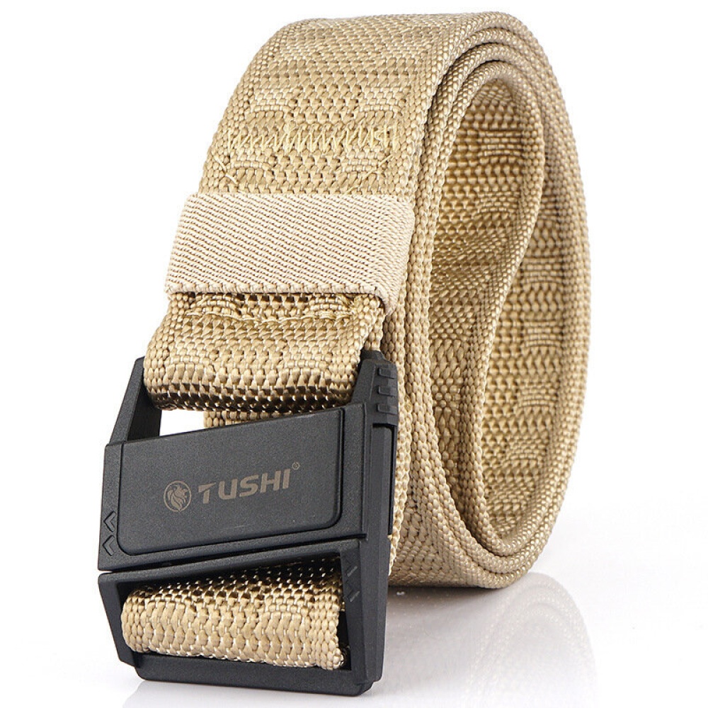 TUSHI Punch Free Magnetic Buckle Tactical Belt Nylon Webbing Quick-Release Belt Fishing Hunting - Khaki - Image 2