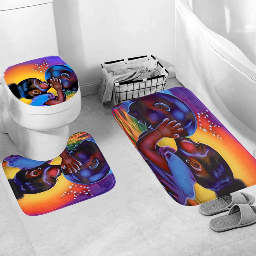 African Girl Bathroom Shower Curtain Pedestal Rug Lid Toilet Cover Bath Mat Set Decor - Type A - Image 2