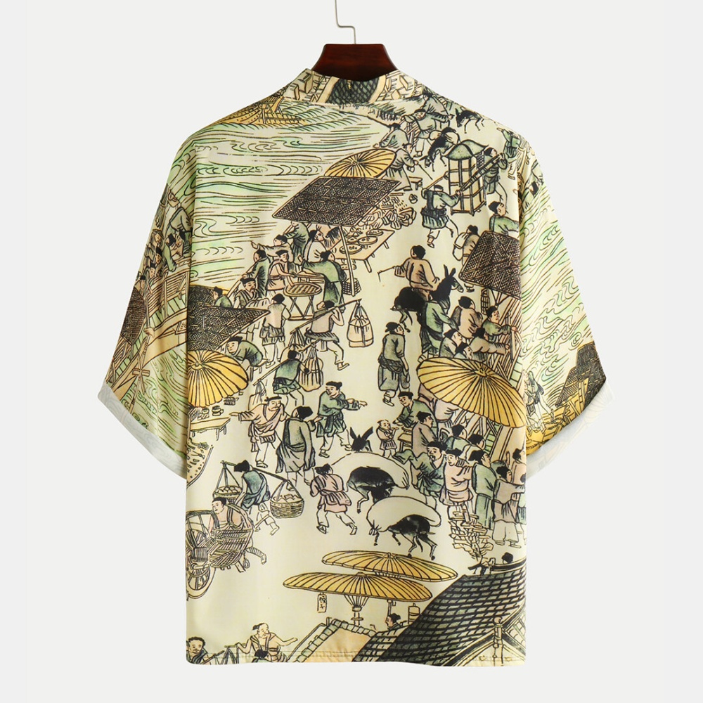 Men Character Printed Ethnic Style Half Sleeve Open Casual Shirts - L #1 - Image 2