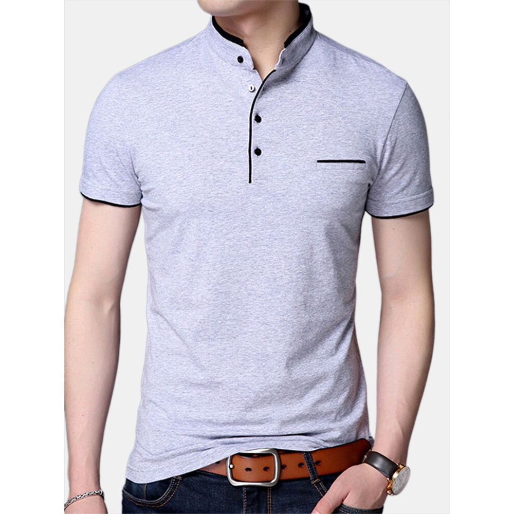Mens Fashion Pure Color Short Sleeve Casual Tops - M White