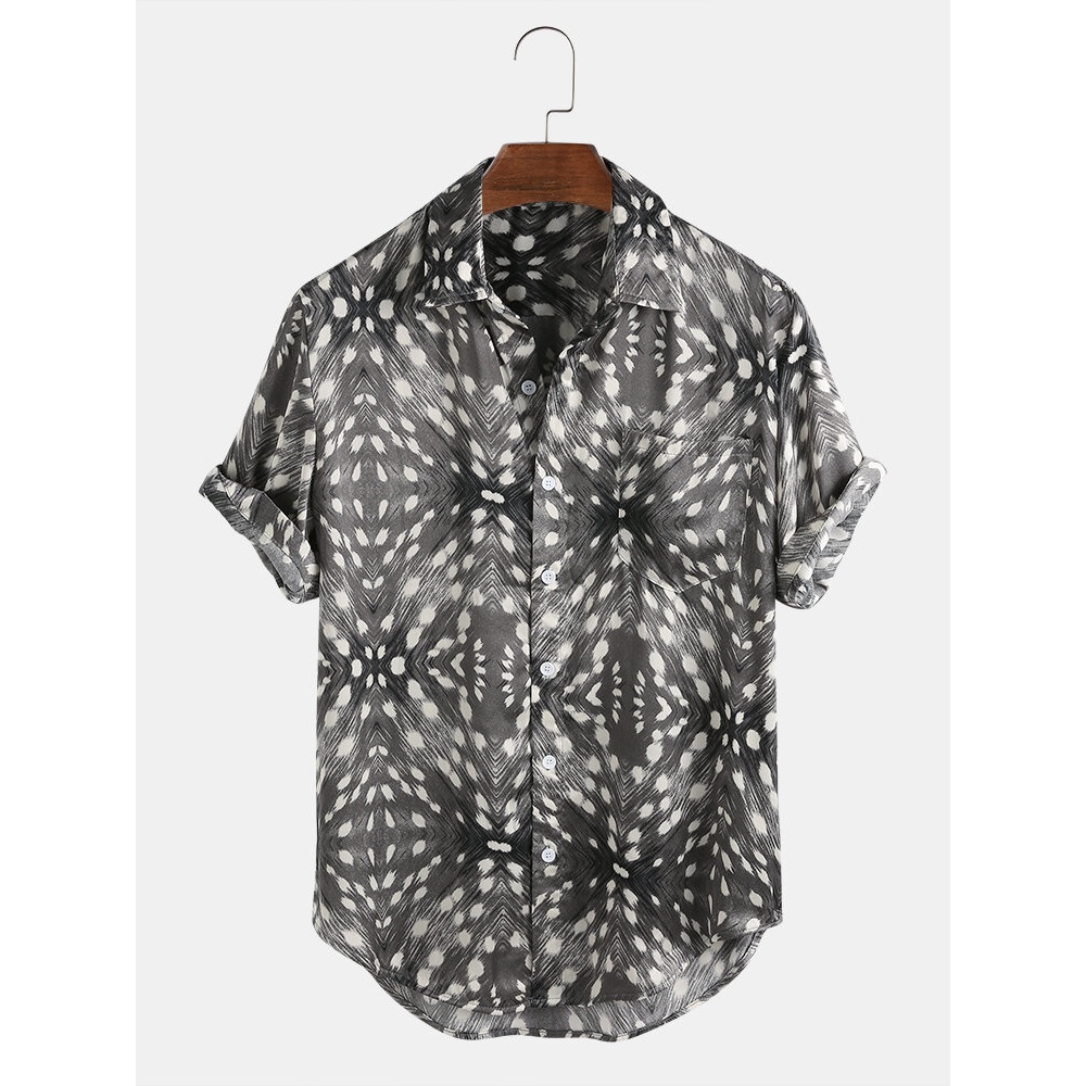 Mens Summer Dot Printing Cotton Short Sleeve Casual Shirts - 3XL Grey
