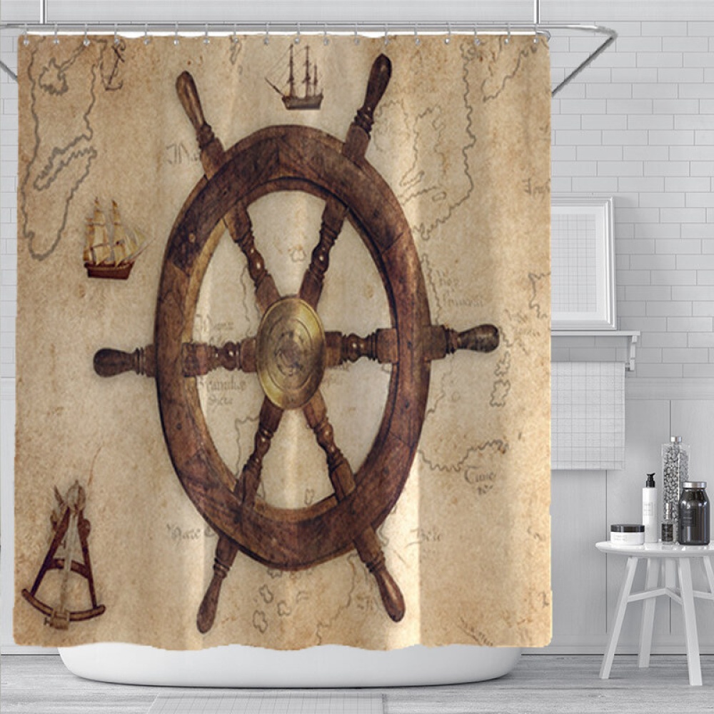 Voyage Navigation Guide Pattern Shower Curtain Set Swing Bath Curtains Bathroom Curtains Bathtub Mat for Bathroom Decoration - Bathroom Mat - Image 2