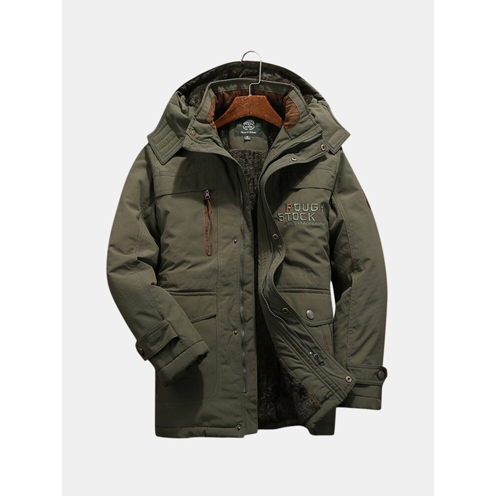 Mens Winter Windproof Multi Pockets Zipper Thick Loose Comfy - 4XL Khaki