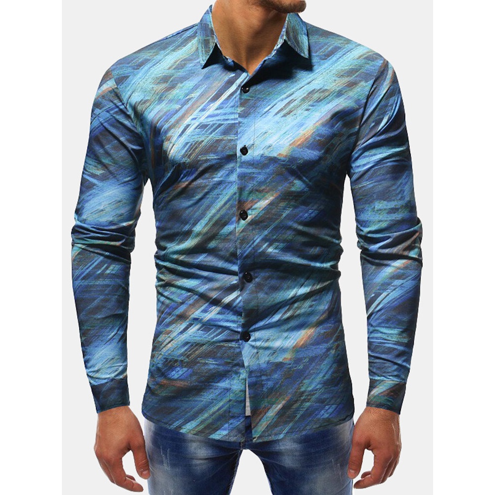 Mens Printing Cotton Casual Shirts - S Flower Color