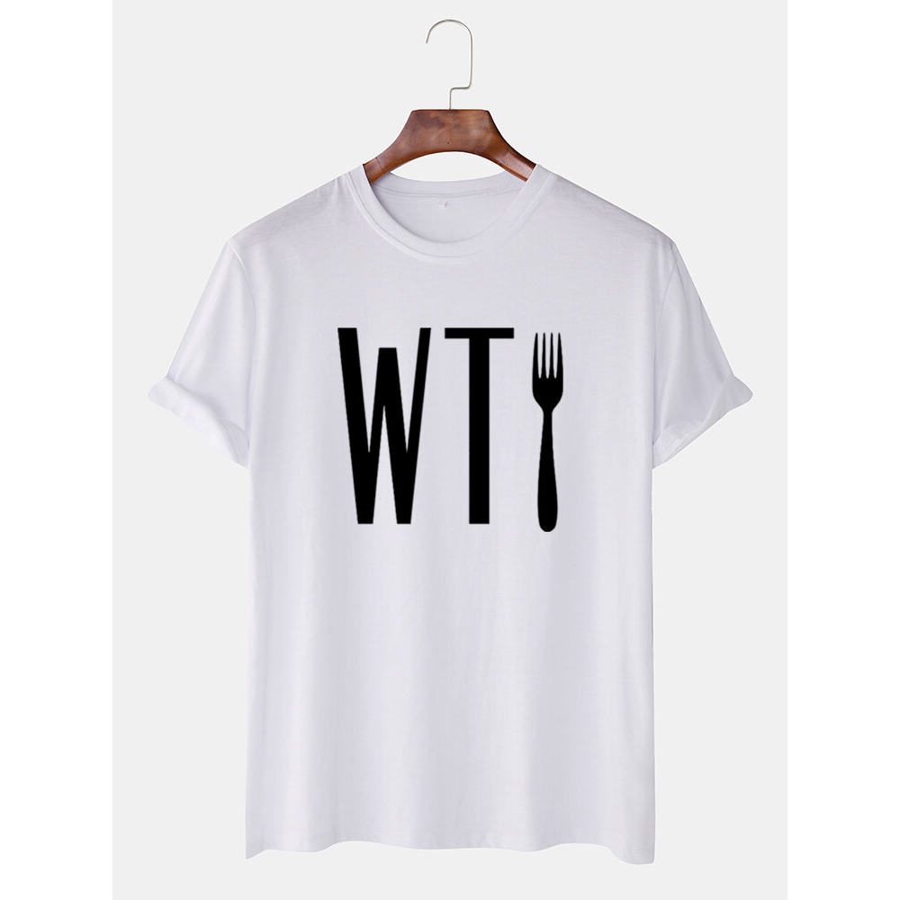 Mens Letter Printed Round Neck Casual Short Sleeve T-Shirts - White S