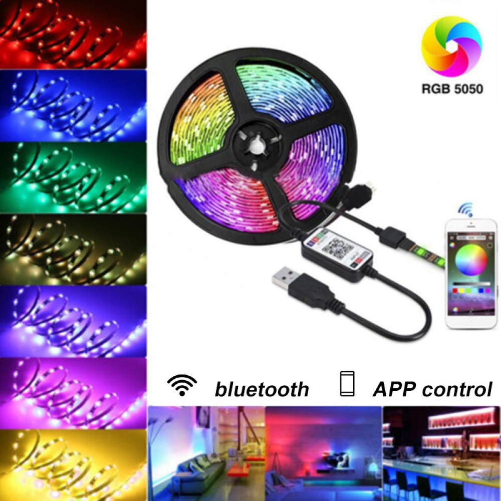 5V USB LED Strip Lights 5050 RGB Bluetooth APP Control Dimmable TV Back Lighting Smart Strips - 3M - Image 2