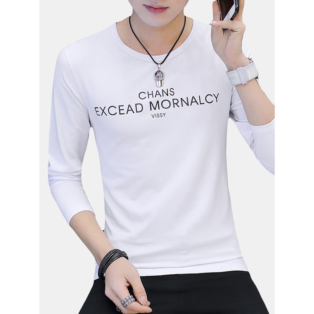 Men's Casual Cotton Long-sleeved T-shirts - L Gray