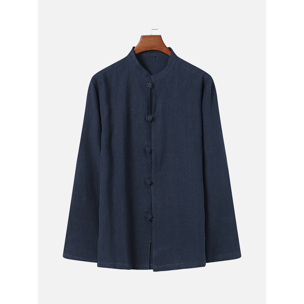 Chinese Style Stand Collar Loose Shirt - XL Wine Red