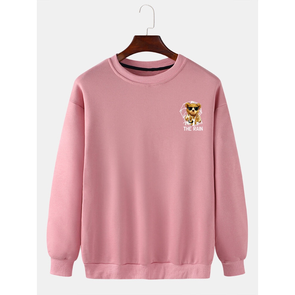 Mens Cartoon Bear Print Pullover Long Sleeve Casaul Sweatshirts - Red XL