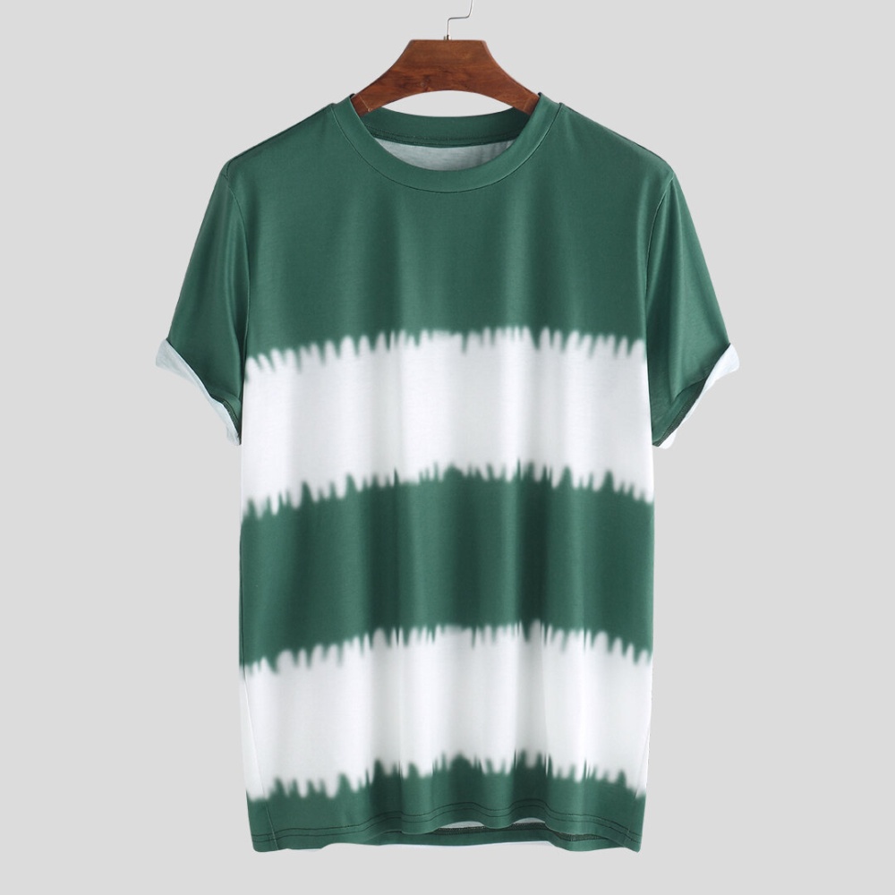 Men Tie Dye Loose Fit Short Sleeve Casual T-Shirts - M Green