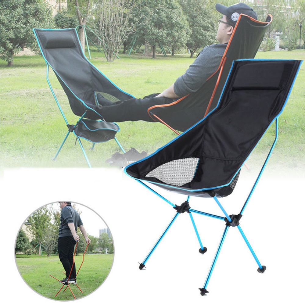 Portable Collapsible Moon Chair Fishing Camping BBQ Stool Folding Extended Hiking Seat Garden Ultralight Portable Indoor Outdoor Chair - Light Blue - Image 2