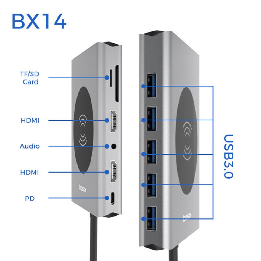 14 In 1 Triple Display USB-C Hub Docking Station Adapter With 5 * USB 3.0 / 10W Wireless Charger / 100W Type-C PD / Dual HDMI 4K HD Display / VGA / - Image 2