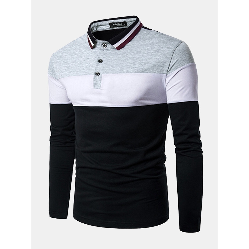 Hit Color Long Sleeve Casual Golf Shirt - M #01
