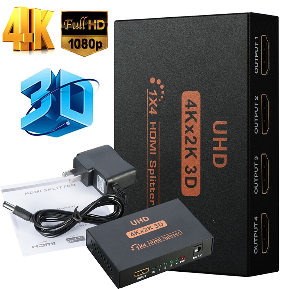 Ultra HD 4K 4 Port HDMI Splitter 1x4 Repeater Amplifier 1080P 3D Hub 1 In Out AU plug