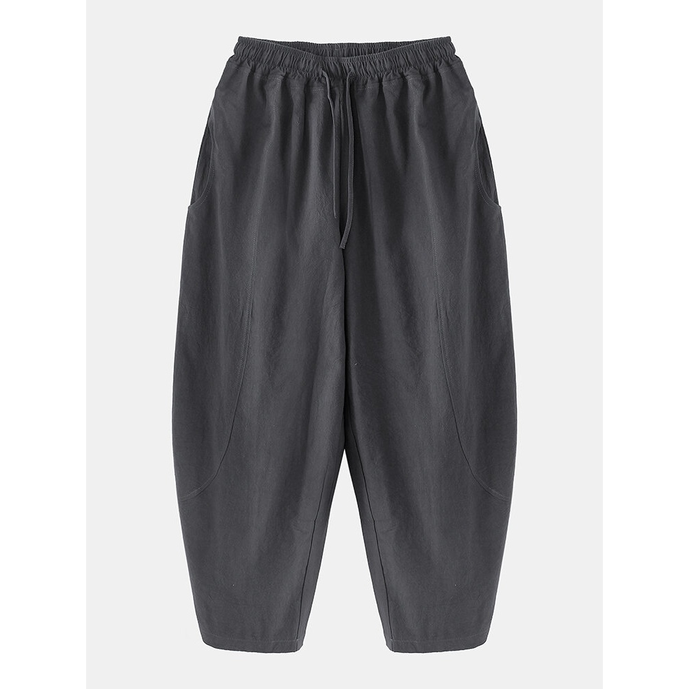 Mens Solid Color Cotton Linen Loose Casual Simple Wide Leg Pants - Grey M